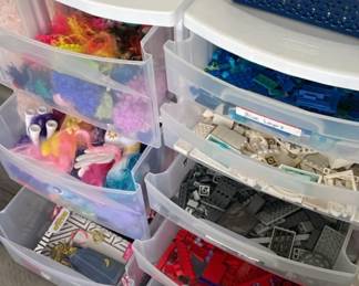 lego sets, barbies, my little ponies etc