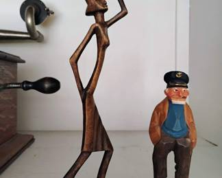 Wood Sculpture Of Woman Carrying Tray on Head - Made in Antigua, Wood Carved Sea Captain Figurine