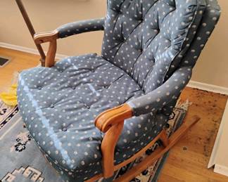 Sam Moore Blue & White Polka Dot Upholstered Classic Rocking Chair