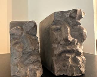 Pair of Paul Strauch Cast Stone Face Bookends