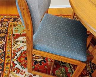 Vargas Furniture Oak Dining Table with 4 Blue Upholstered Chairs