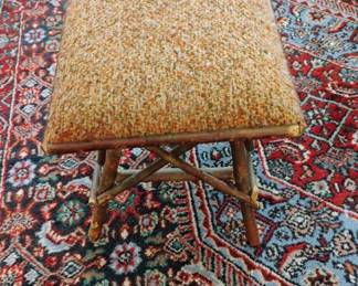 1970's Orange/Green Upholstered Twig Leg Stool