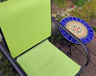 Patio Chair with Green Fabric, Pier 1 Imports Outdoor Mosaic Side Table