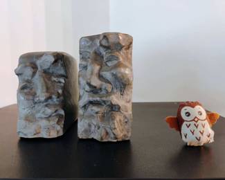 Pair of Paul Strauch Cast Stone Face Bookends