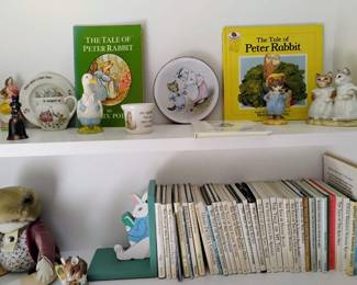 Huntley & Palmers "Tom Kitten" Tin, Beswick Beatrix Potter's Tom Kitten & Butterfly Figurine, Royal Albert Beatrix Potter "Mittens and Moppet" Figurine, Assortment of Beatrix Potter Peter Rabbit Books