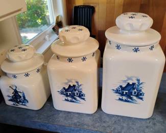 Set of 3 Holland Ceramic Canisters