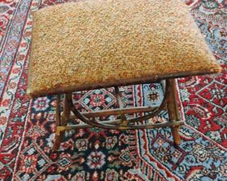 1970's Orange/Green Upholstered Twig Leg Stool