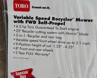 Toro GTS 6.5hp 22" "Recycler"  Self Propelled Mower with Front Drive