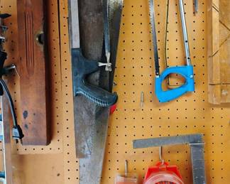 Assortment of Hand Tools - Hand Saws, Sockets, Carpenter Square