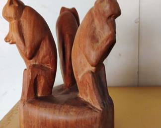 Besmo Kenya Hand Carved Wood Three Wise Monkeys Sculpture