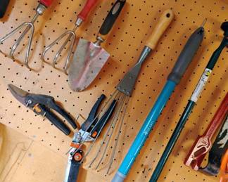Assortment of Gardening Tools - Garden Hand Rakes, Trowels, Pruners