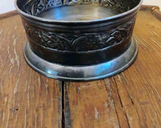 Pottery Barn Wine Bottle Coaster with Grape Leaf Design