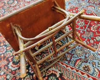 1970's Orange/Green Upholstered Twig Leg Stool