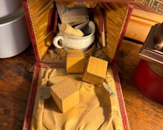 Antique red velvet shaving kit