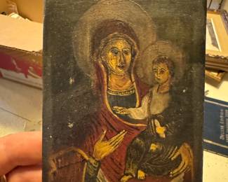 Antique Painted Russian Icon Hodigitria Mother Of God In Kovcheg, Tempera On Wooden Panel.