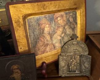 Triptych travel icon St Spyridon of Tremithus (Greek 