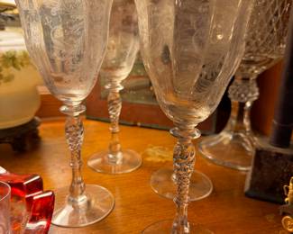 Tiffin glass wine goblets 