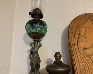 Antique rare gone with the wind, green Emerald bronze lantern. 
