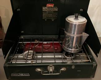 Coleman camp stove and coffee pot