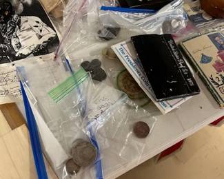 Coins, 1843 Cent, assorted vintage silver coins, US & Foreign, Indian Head pennies, and sets