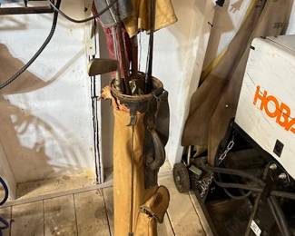 One of the vintage golf bags and clubs. There about 75 clubs, most wood shaft