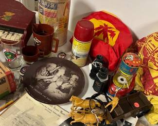 Roy Rogers/Dale Evans thermos, signed with letter, RR Tent, binoculars, RR Marx buckboard, cups' and much more