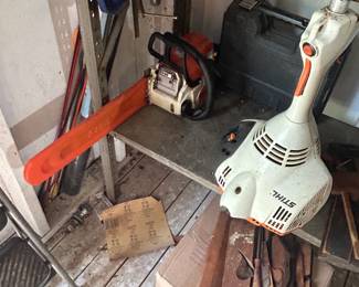 Several power weed eaters, edger's, chain saw, and more