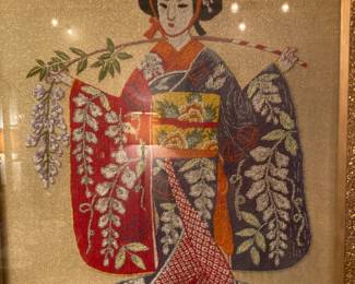 Large Oriental embroidery on silk