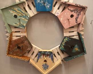 Handmade birdhouse wreath