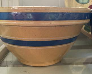 Large blue stripe crock bowl