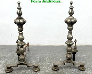 Lot 1743 Pair heavy antique Finial Form Andirons. 