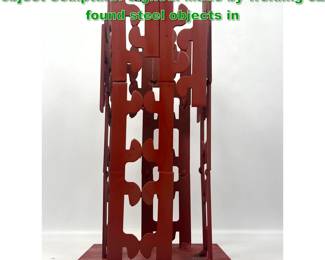 Lot 1314 JOE SELTZER Red building found object Sculpture. Signed. Made by welding 32 found steel objects in