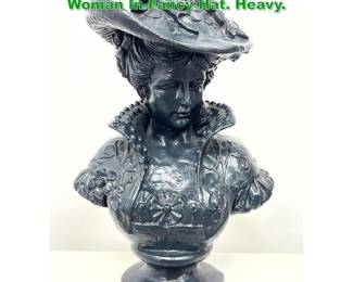 Lot 1370 Fancy Cast Iron Bust Sculpture. Woman In Fancy Hat. Heavy.