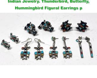Lot 1476 6pr Native American Southwest Indian Jewelry. Thunderbird, Butterfly, Hummingbird Figural Earrings p