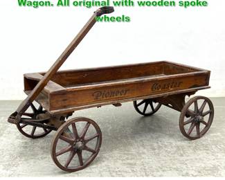Lot 1767 Pioneer Coaster Wagon Child s Wagon. All original with wooden spoke wheels