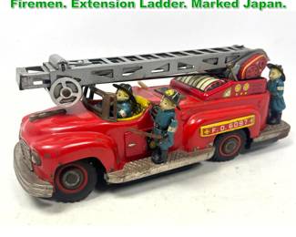 Lot 1783 JAPAN Battery Op Fire Truck. 4 Firemen. Extension Ladder. Marked Japan. 