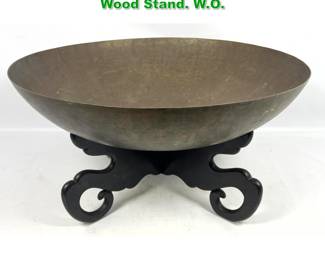 Lot 1727 Hong Kong Asian Brass Bowl on Wood Stand. W.O. 