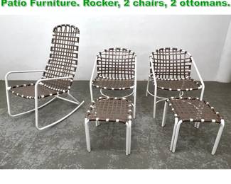 Lot 1334 5pcs Brown Jordan Style Outdoor Patio Furniture. Rocker, 2 chairs, 2 ottomans.