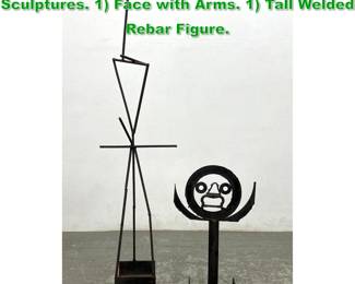 Lot 1353 2pc Figural Metal Outdoor Garden Sculptures. 1 Face with Arms. 1 Tall Welded Rebar Figure. 