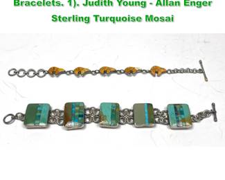 Lot 1461 2pc Sterling Silver Stone Artisan Bracelets. 1. Judith Young  Allan Enger Sterling Turquoise Mosai