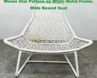 Lot 1336 Modernist Outdoor Lounge Chair. Woven Star Pattern on White Metal Frame. Wide Bowed Seat