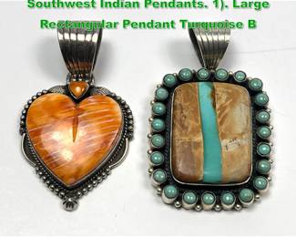 Lot 1509 2pc DAN DOBSON Sterling Silver Southwest Indian Pendants. 1. Large Rectangular Pendant Turquoise B
