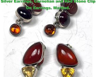 Lot 1533 2pr AMY KAHN RUSSELL Sterling Silver Earrings, Carnelian and Red Stone Clip On Earrings. Marked. 