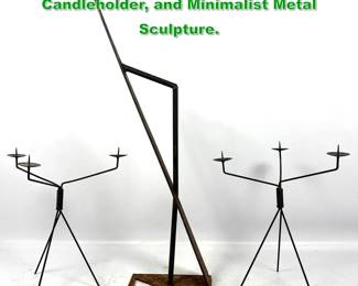 Lot 1401 3pcs Elegant Wire Tripod Candleholder, and Minimalist Metal Sculpture.