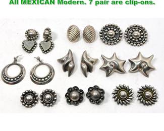 Lot 1491 9 Pair Silver or Sterling Earrings. All MEXICAN Modern. 7 pair are clipons. 