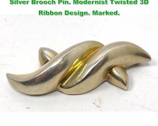 Lot 1446 PATRICIA Von MUSULIN Sterling Silver Brooch Pin. Modernist Twisted 3D Ribbon Design. Marked. 
