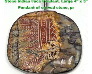 Lot 1501 OBSIDIAN Sterling Silver Carved Stone Indian Face Pendant. Large 4 x 3 Pendant of carved stone, pr