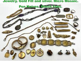 Lot 1556 Mixed Lot Vintage and Antique Jewelry. Gold Fill and silver. Micro Mosaic. Pen Knives. Watch Fobs. 