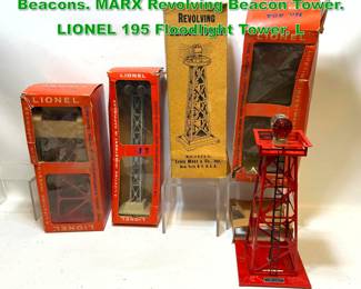 Lot 1780 Collection 4 LIONEL, MARX Train Beacons. MARX Revolving Beacon Tower. LIONEL 195 Floodlight Tower. L