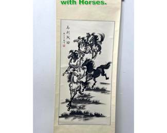 Lot 1570 Chinese Painted Scroll Painting with Horses. 